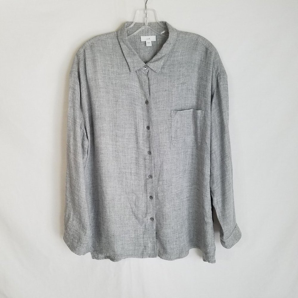 J. Jill Gray Button Front Shirt Top Blouse Womens Size Large